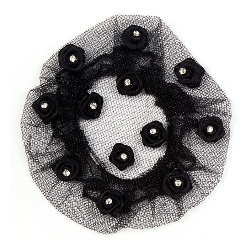 Dasha Satin Roses With Stones Bun Cover Black - DanceSupplies.com