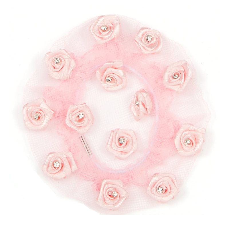Dasha Satin Roses With Stones Bun Cover Pink - DanceSupplies.com