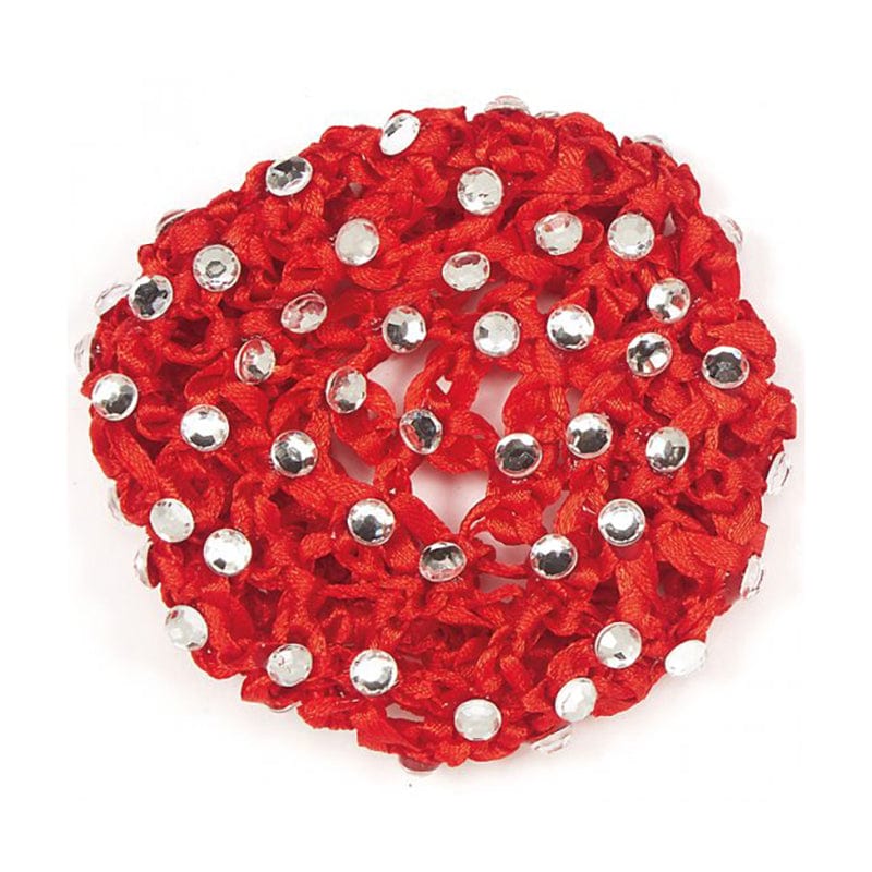 Dasha Rhinestone Knit Bun Cover Red - DanceSupplies.com