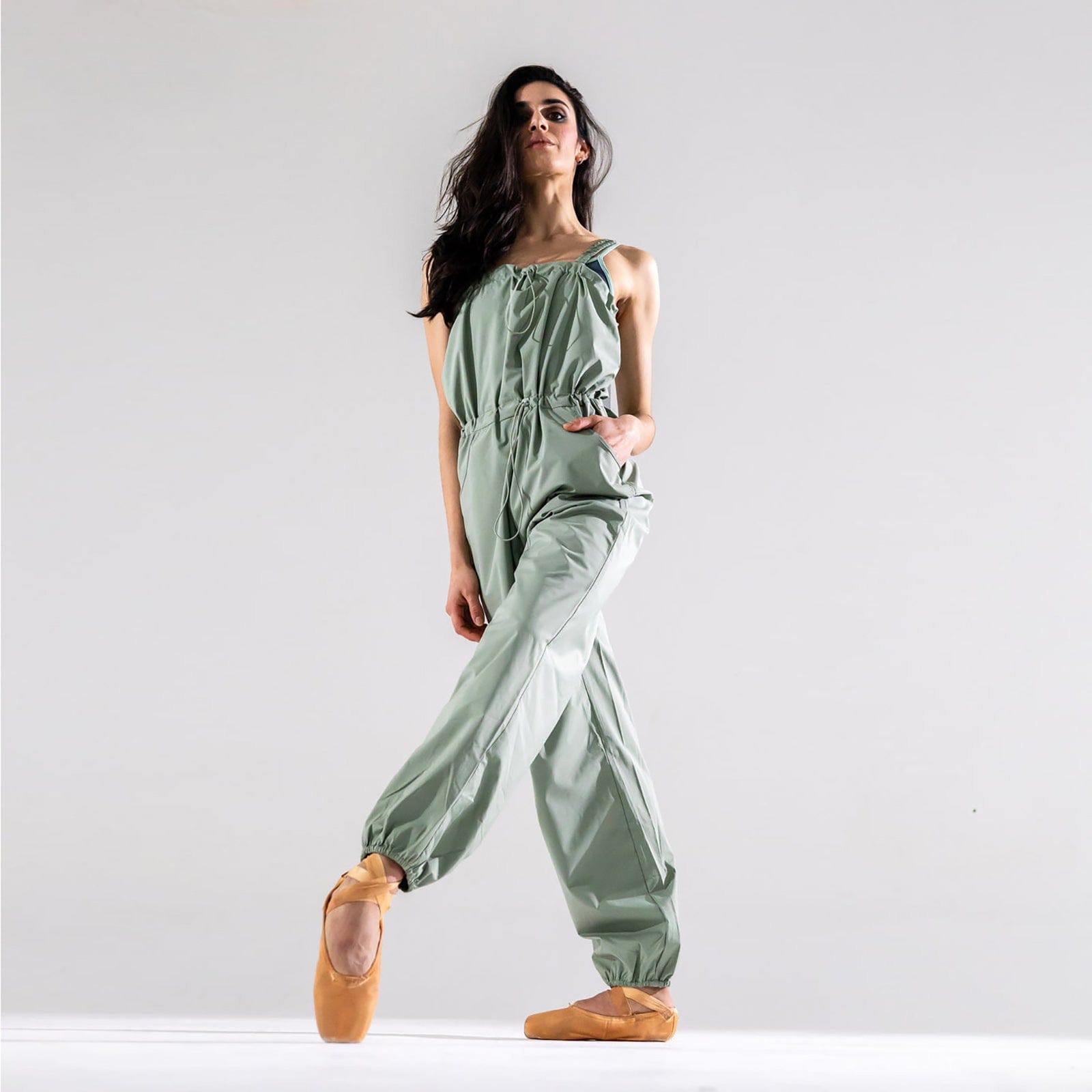 Barre Trash Overalls Adult XS Celadon Green - DanceSupplies.com