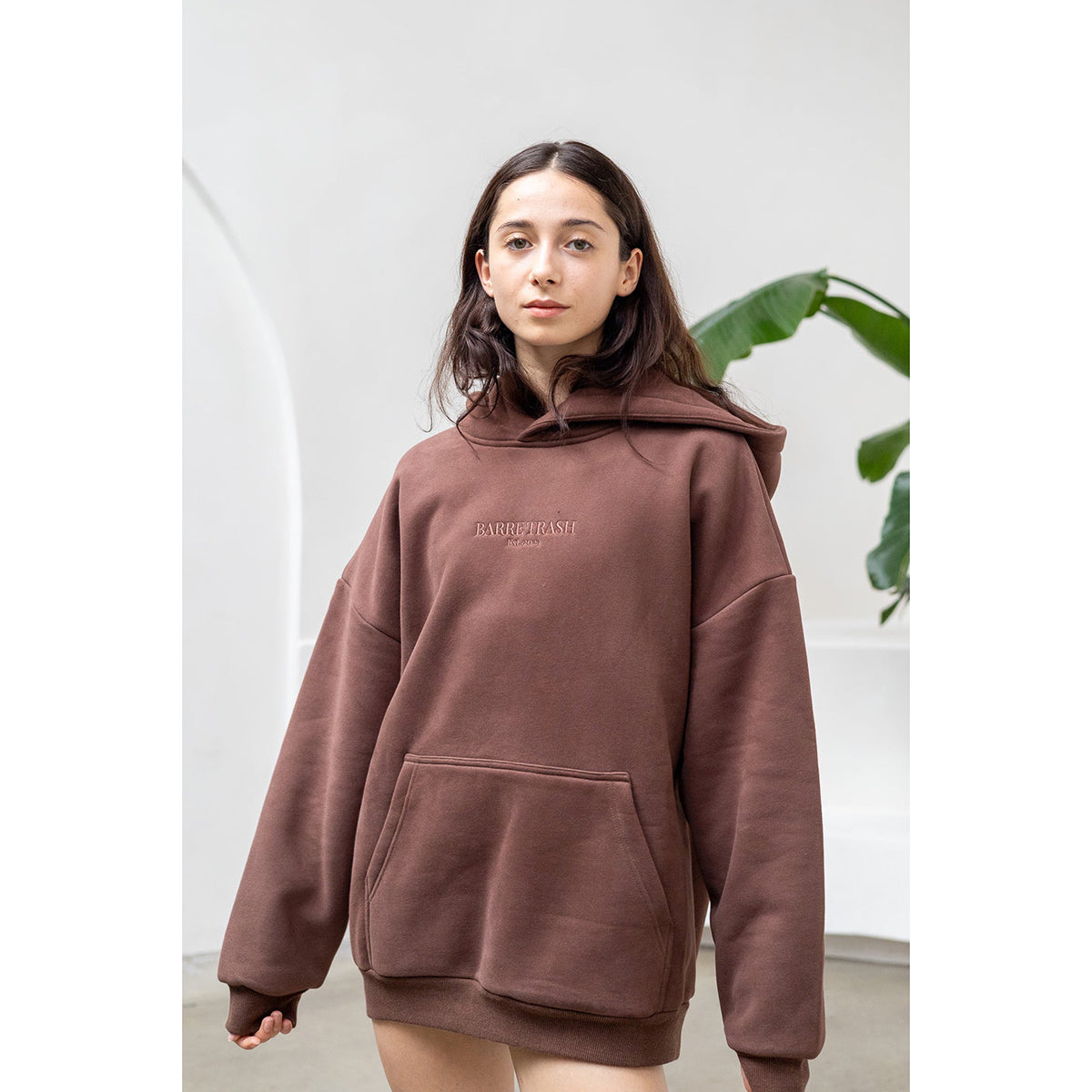 Barre Trash Oversized Hoodie Adult S Brown - DanceSupplies.com