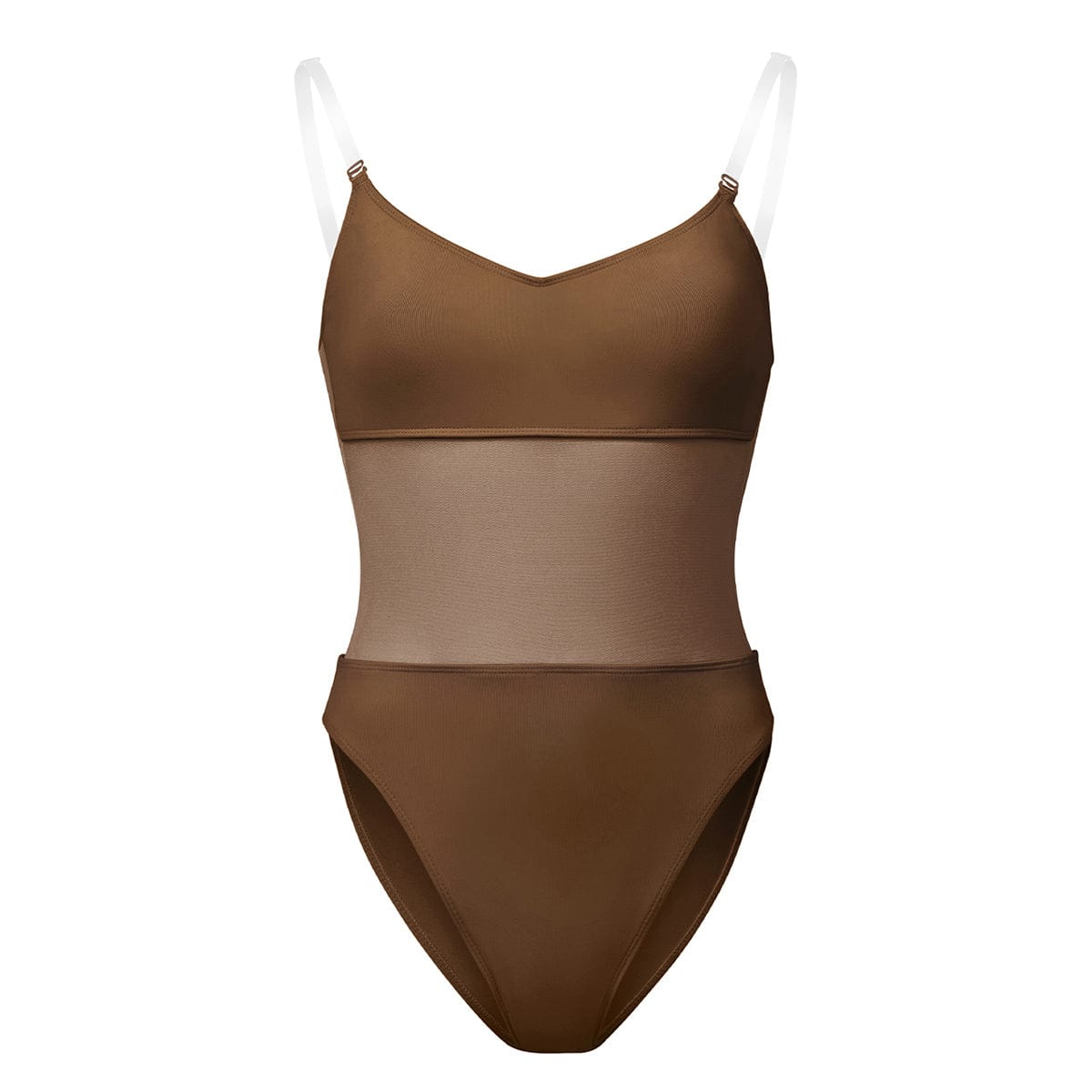 Bloch Ladies Cordelia Mesh Panel Bodysuit Adult P Cocoa - DanceSupplies.com