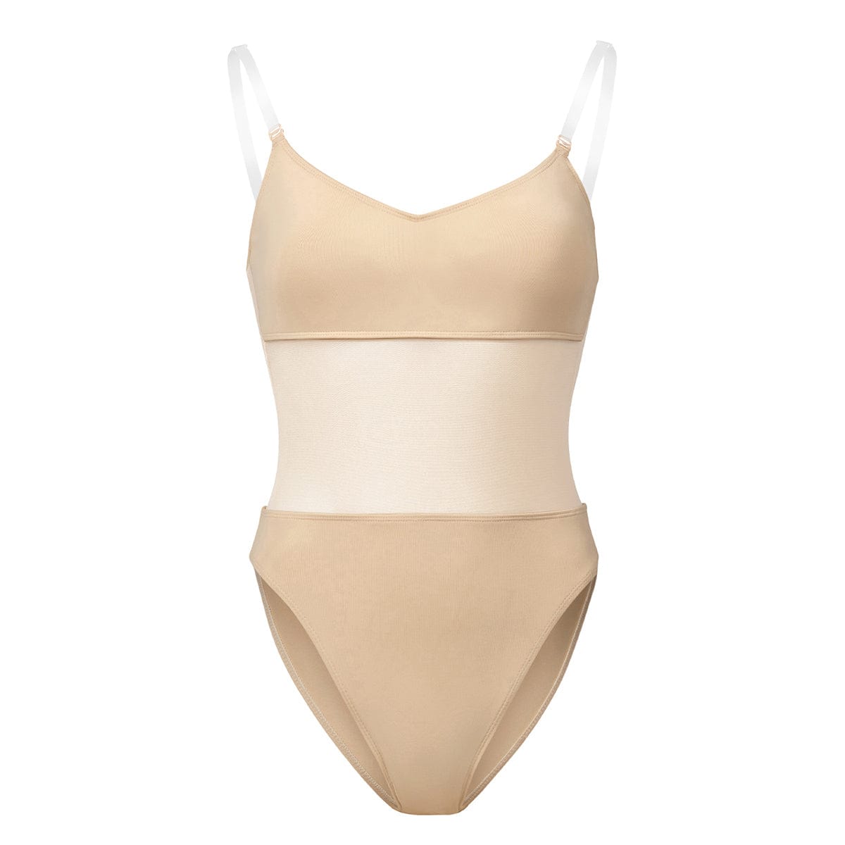 Bloch Girls Sunna Mesh Panel Bodysuit Child 4-6 Sand - DanceSupplies.com