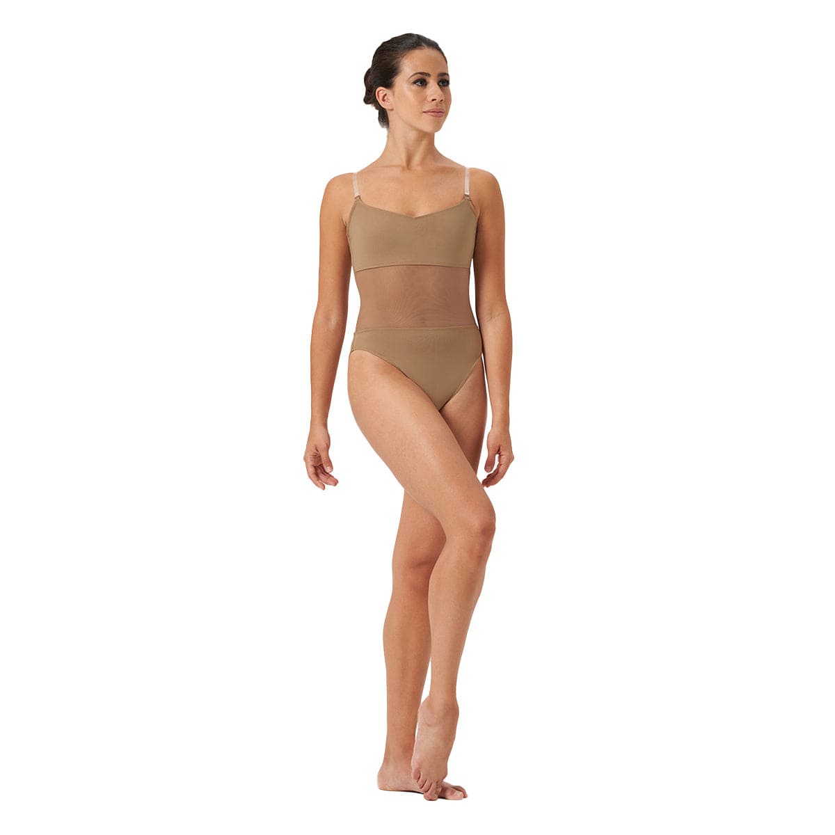 Bloch Girls Sunna Mesh Panel Bodysuit Child 4-6 Tan - DanceSupplies.com