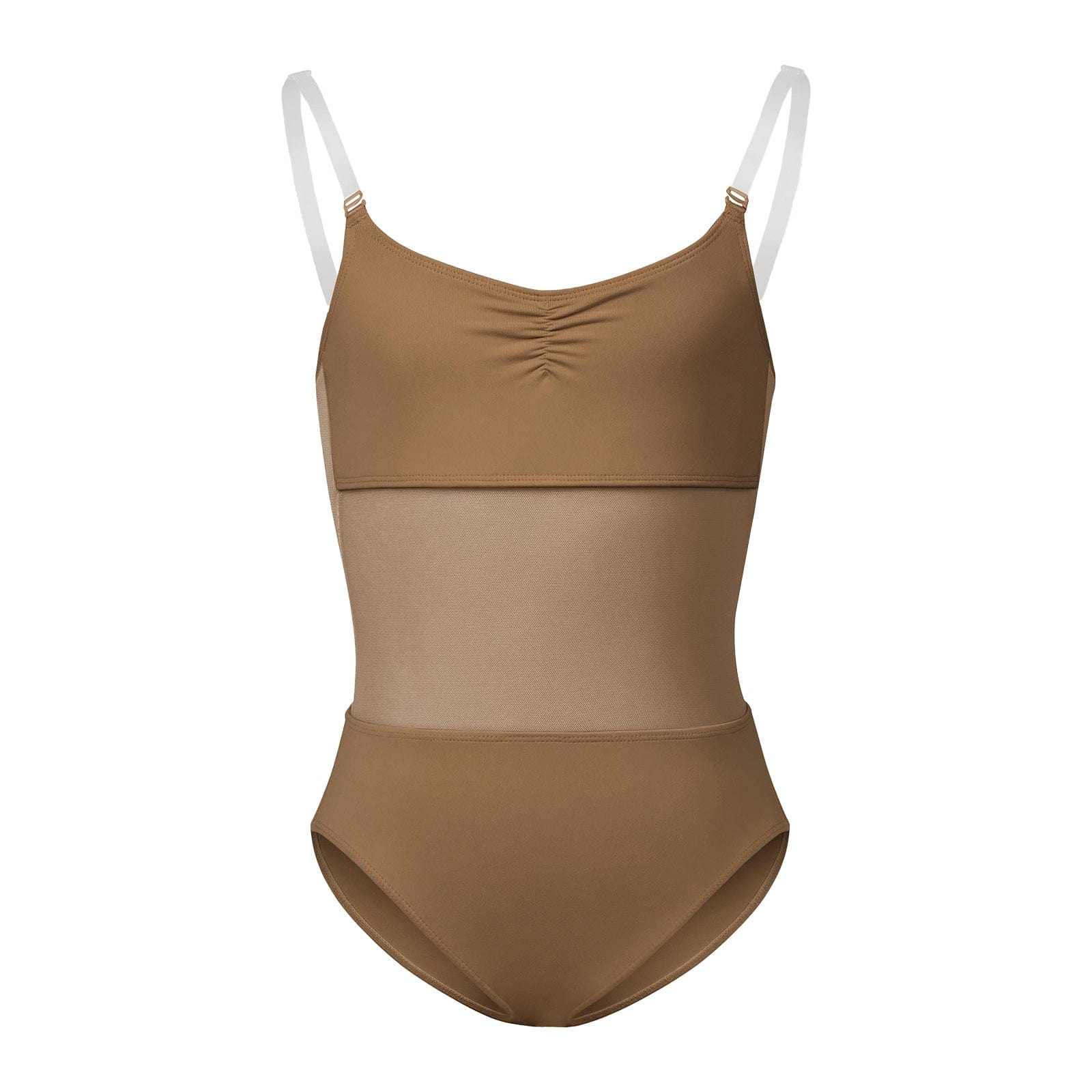 Bloch Girls Sunna Mesh Panel Pinch Front Bodysuit Child 4-6 Almond - DanceSupplies.com