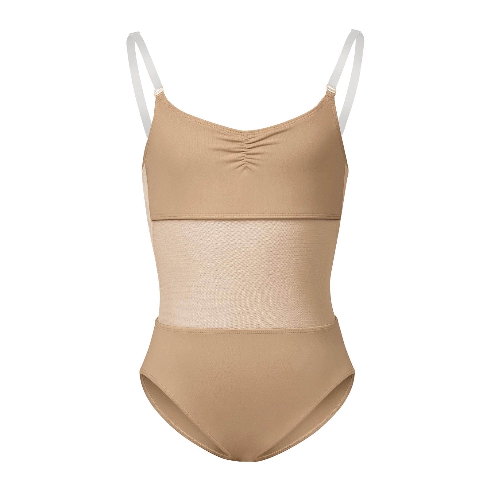 Bloch Girls Sunna Mesh Panel Pinch Front Bodysuit Child 4-6 Tan - DanceSupplies.com