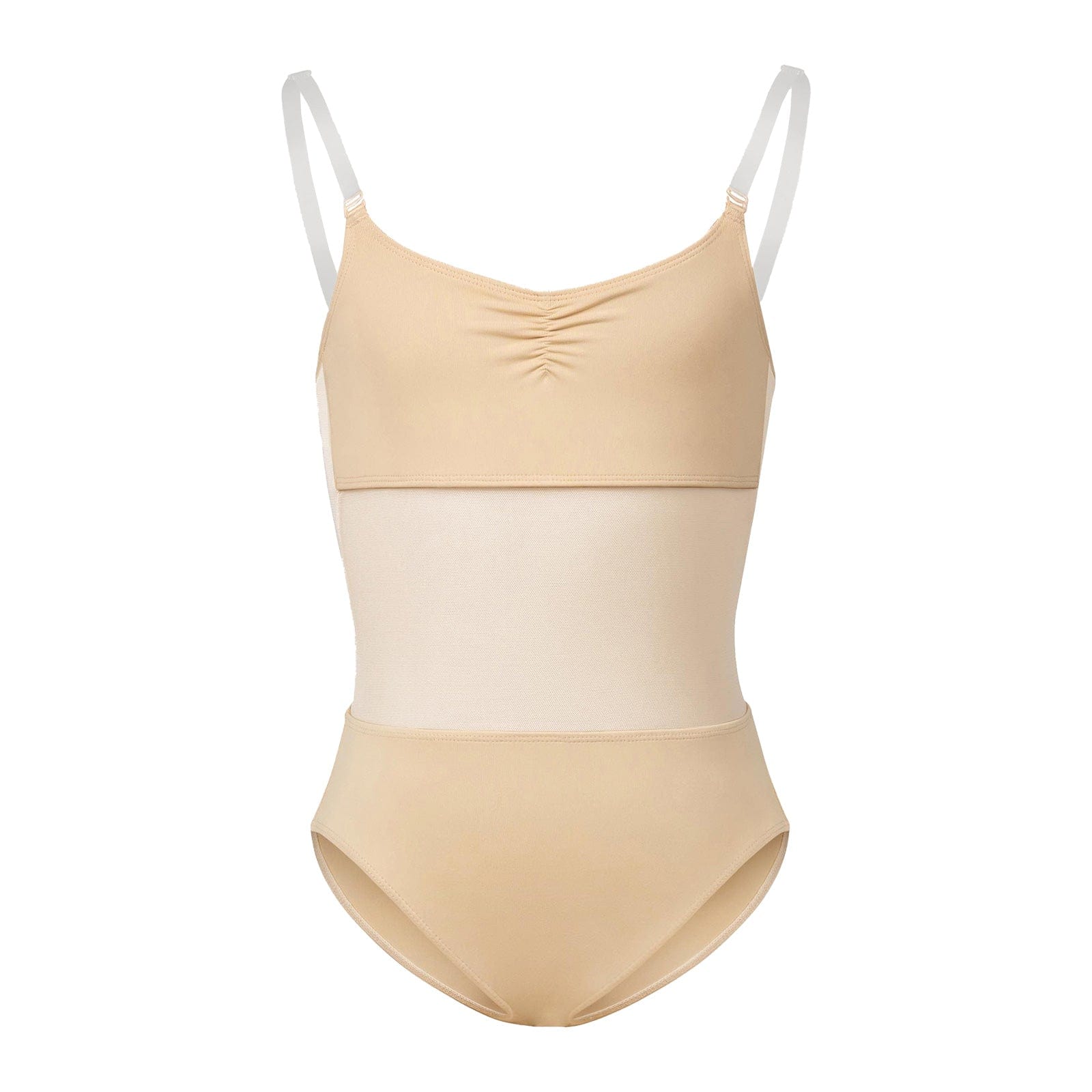 Bloch Girls Sunna Mesh Panel Pinch Front Bodysuit Child 4-6 Sand - DanceSupplies.com