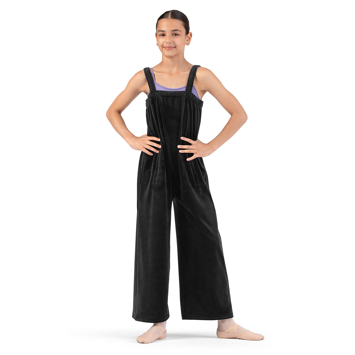 Bloch Girls Susan Velvet Jumpsuit Child 6X-7 Black - DanceSupplies.com