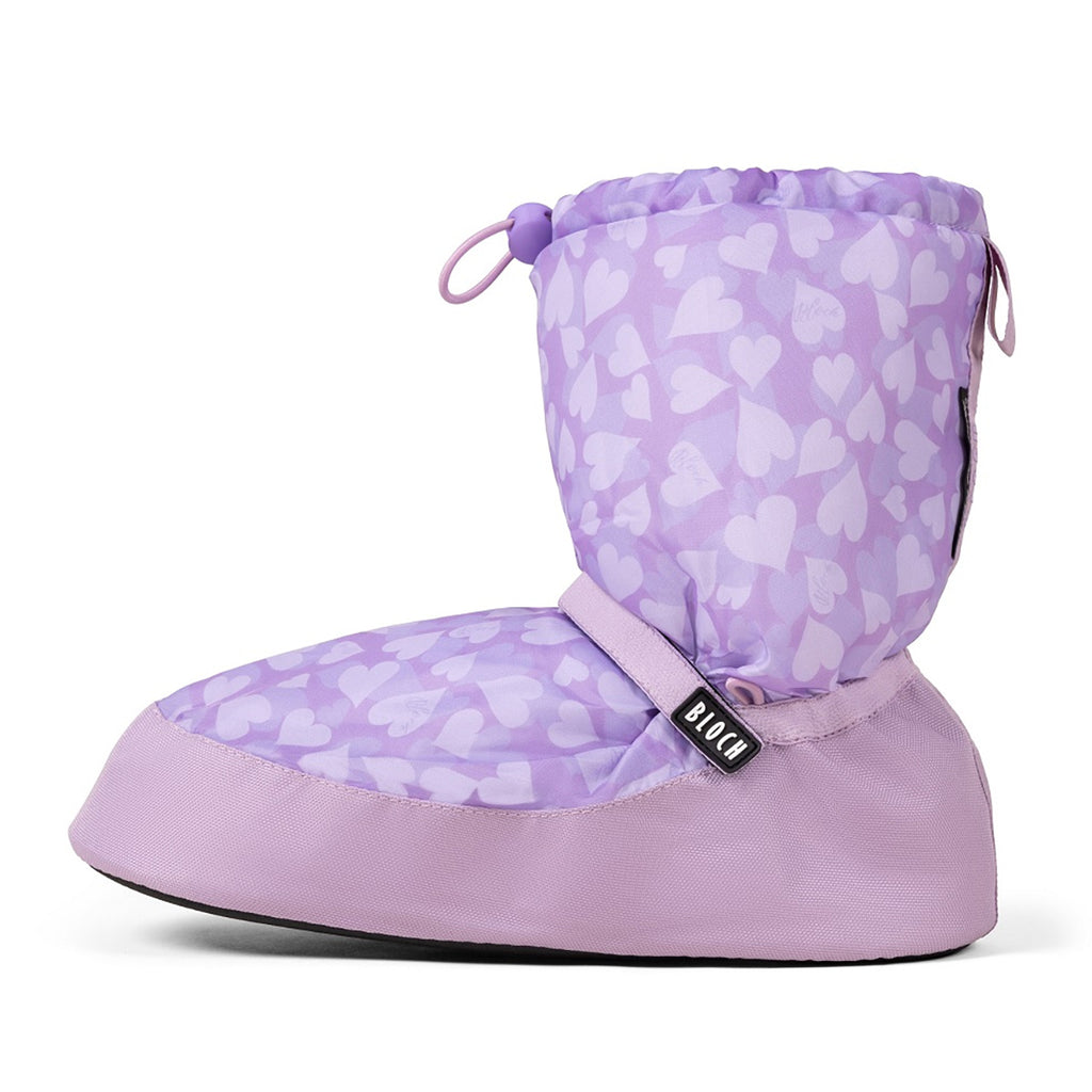 Bloch Child's Patterned Warmup Booties Child M Lilac Hearts - DanceSupplies.com