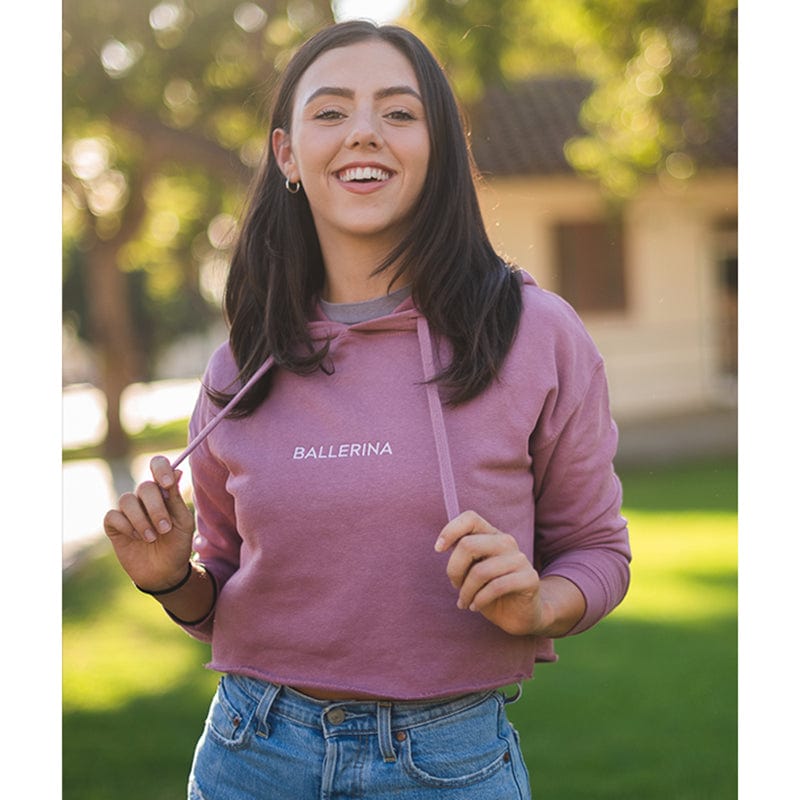 Covet Ballerina Embroidered Crop Hoodie Adult XS Mauve - DanceSupplies.com