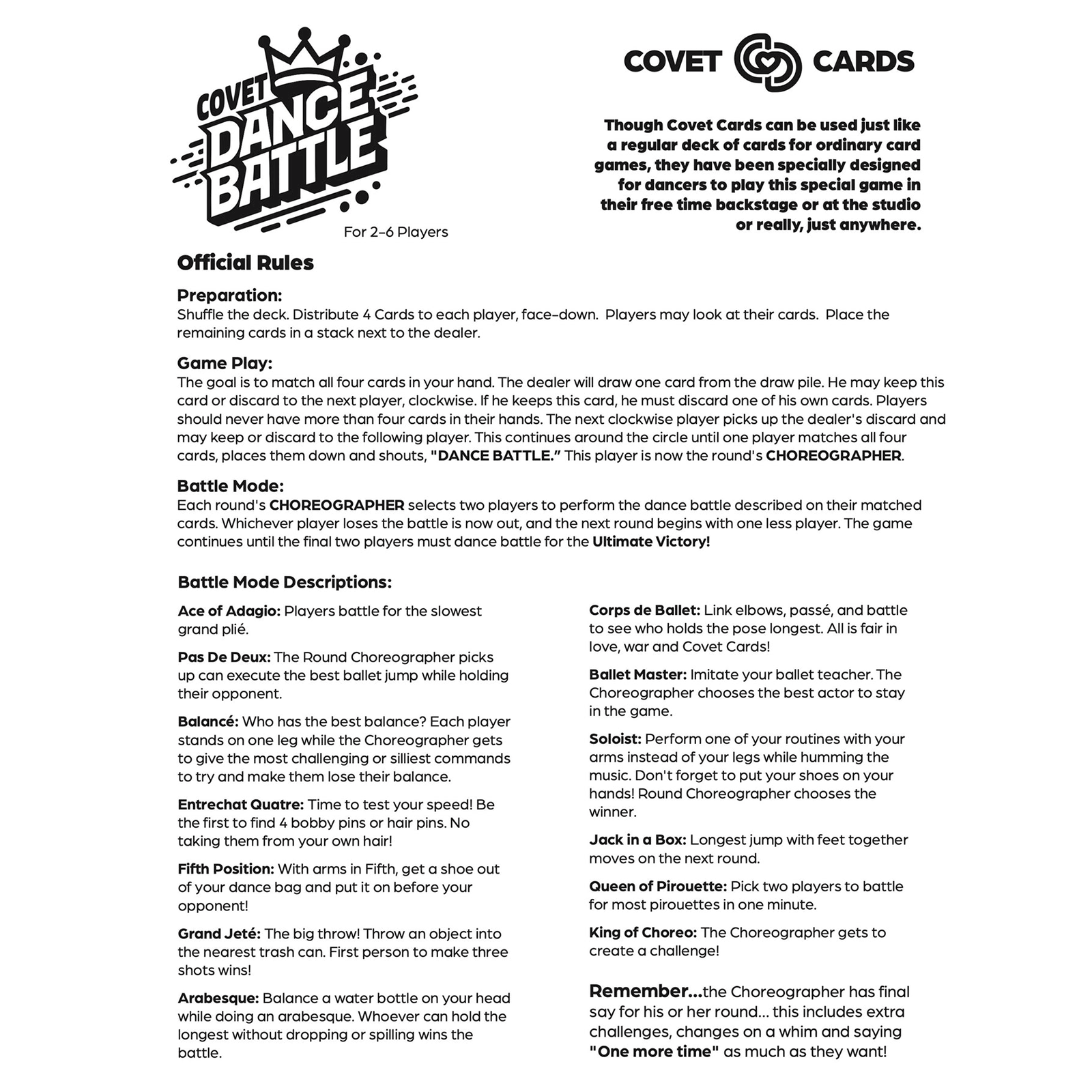 Covet Dance Battle Playing Cards - DanceSupplies.com