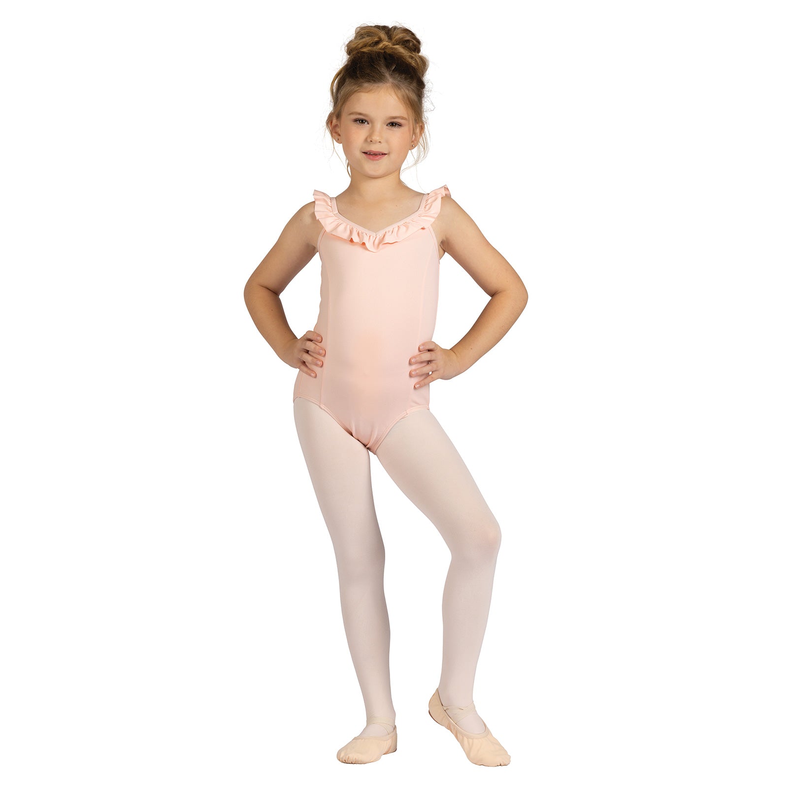 Danznmotion Child Ruffle Neck Leotard Child 2-4 Rose Quartz - DanceSupplies.com