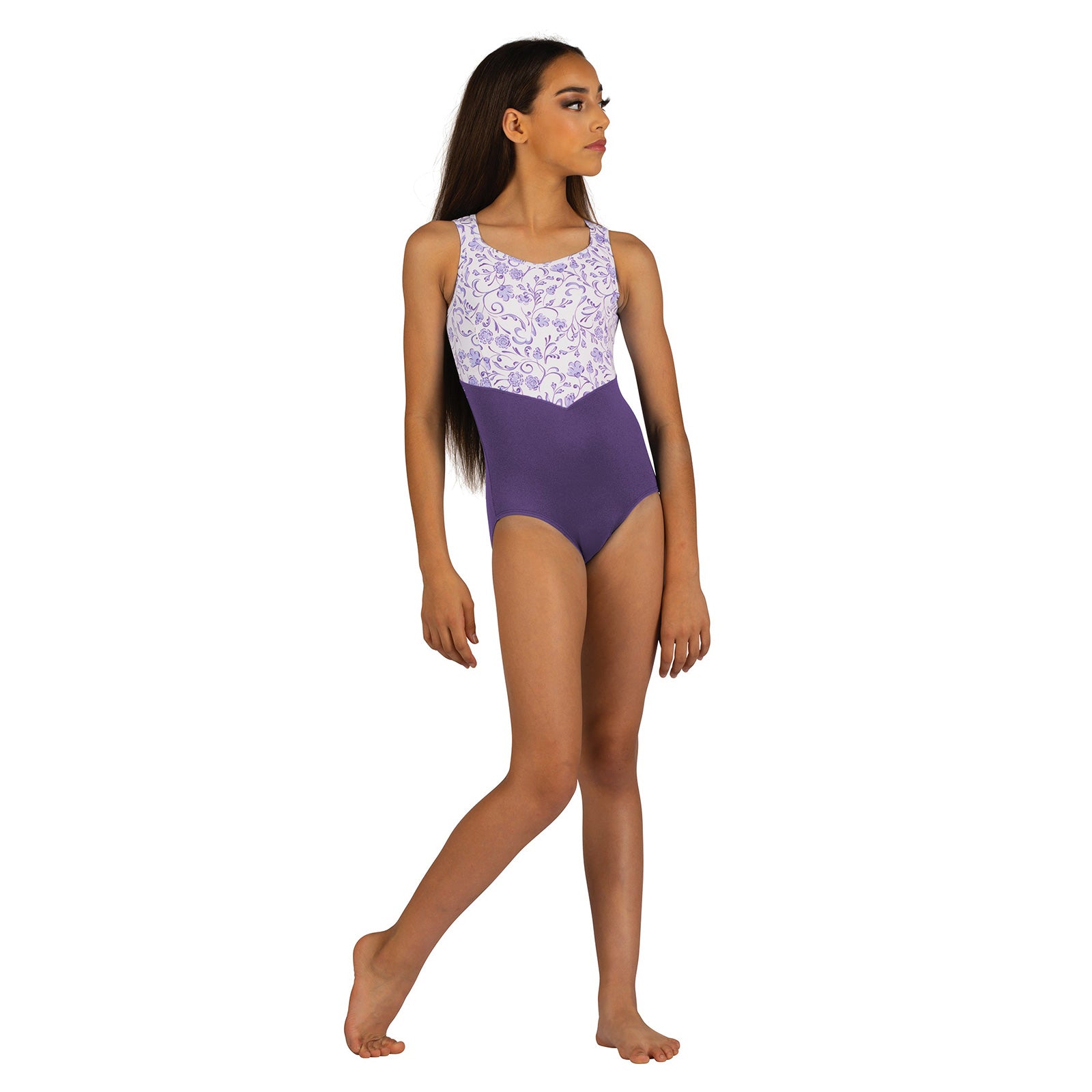 Danznmotion Child Floral Tank Leotard Child 4-6 Purple - DanceSupplies.com
