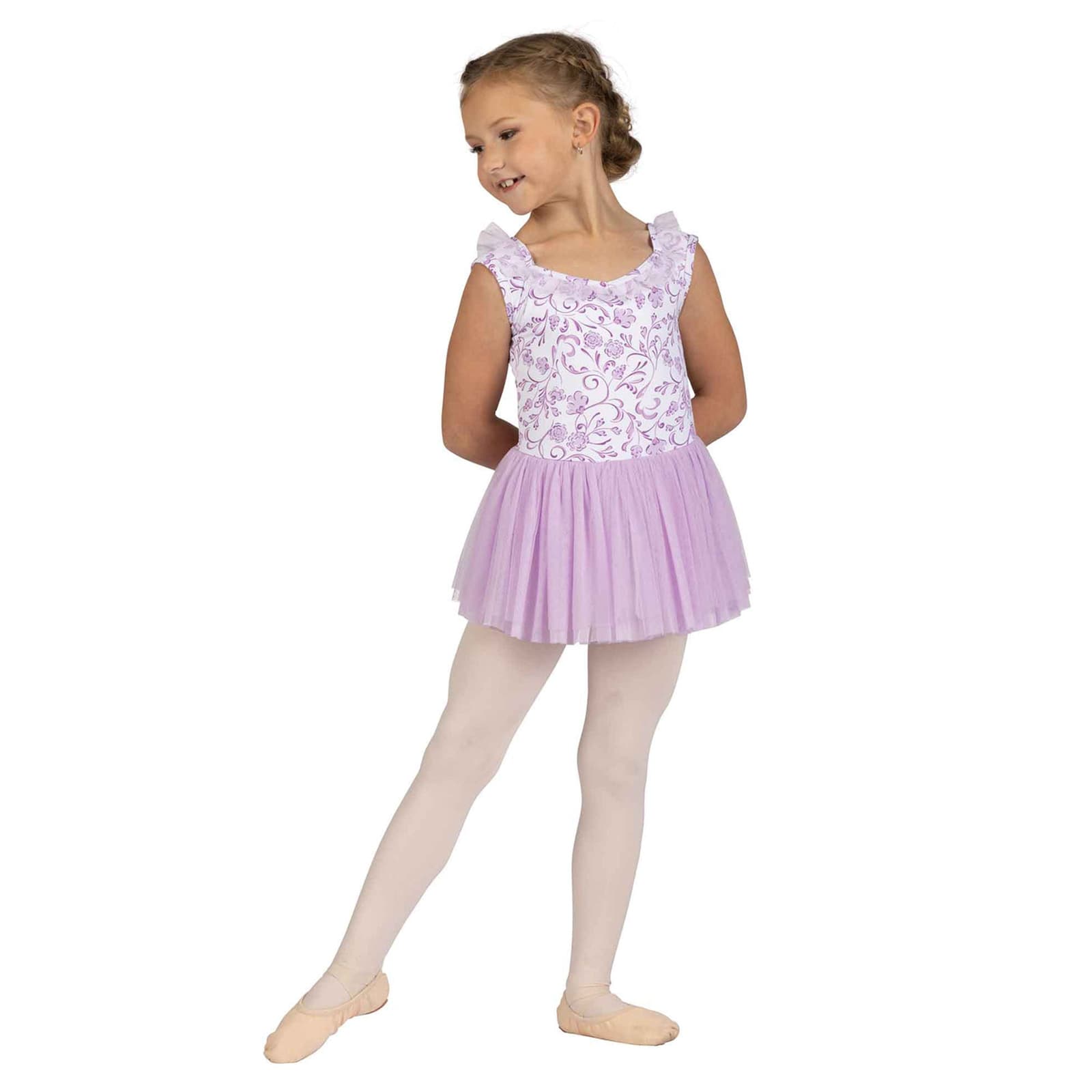 Danznmotion Child Dianora Floral Print Dress Child 2-4 Lavender - DanceSupplies.com