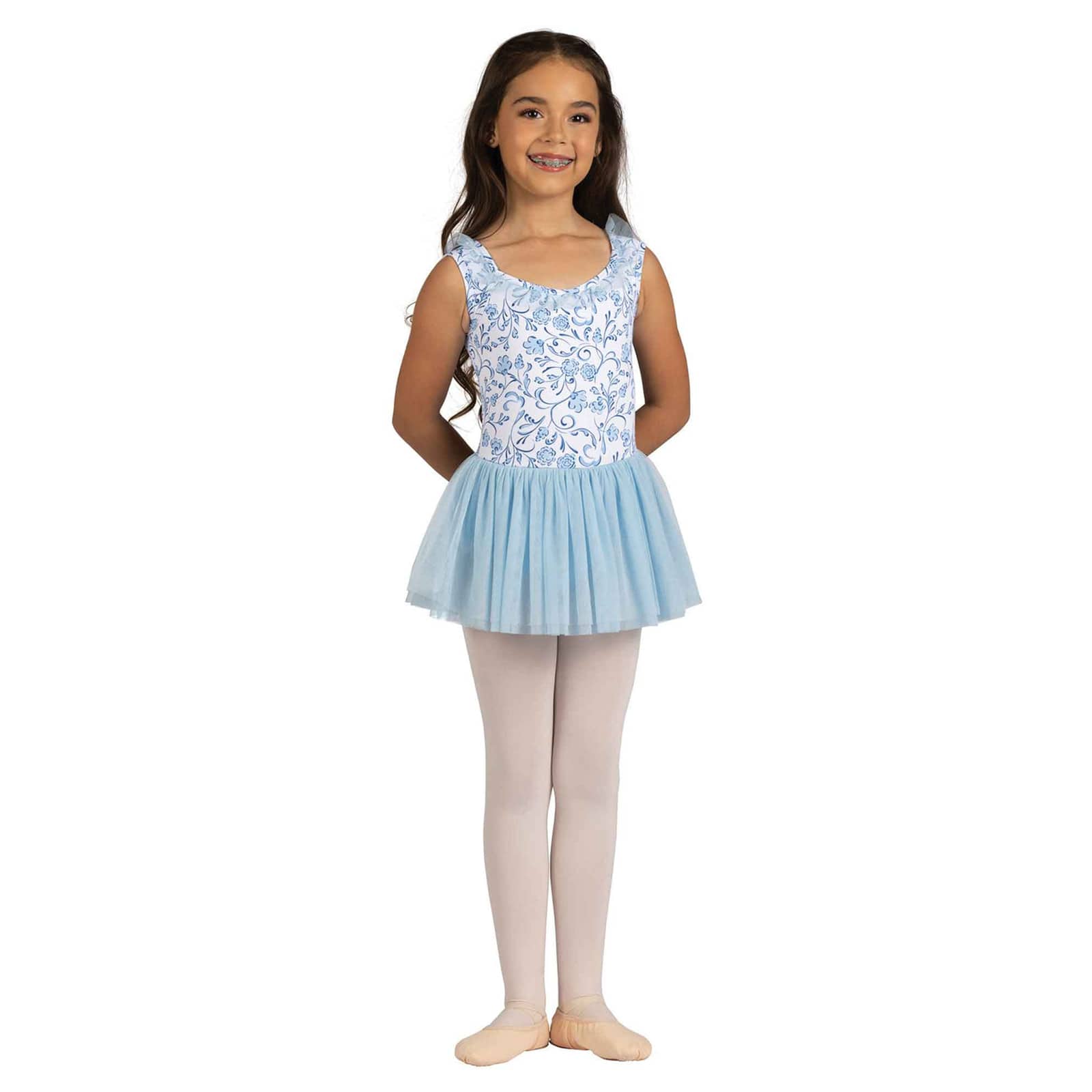 Danznmotion Child Dianora Floral Print Dress Child 2-4 Light Blue - DanceSupplies.com