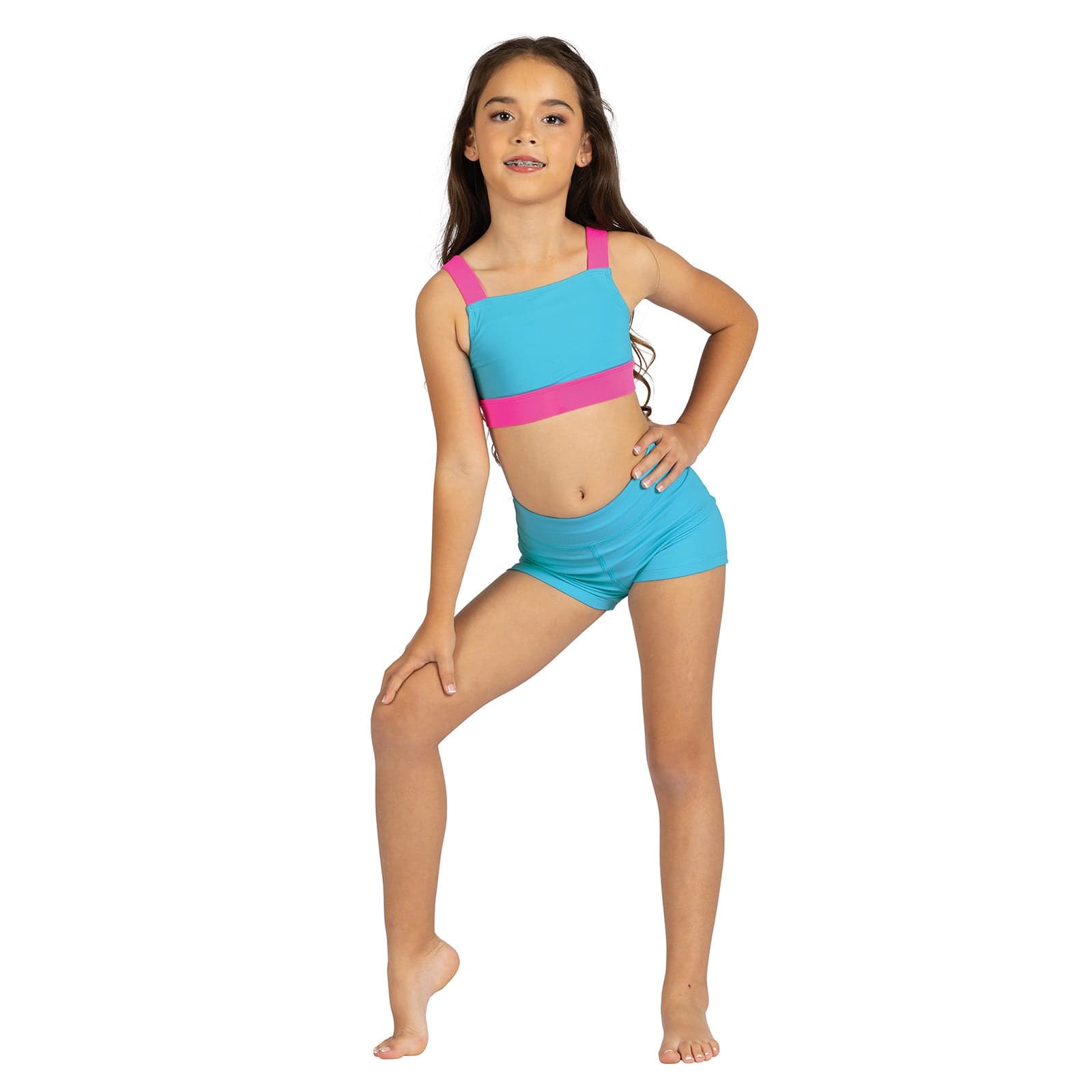 Danznmotion Child Dakota Tank Top Child 4-6 Blue/Neon Pink - DanceSupplies.com