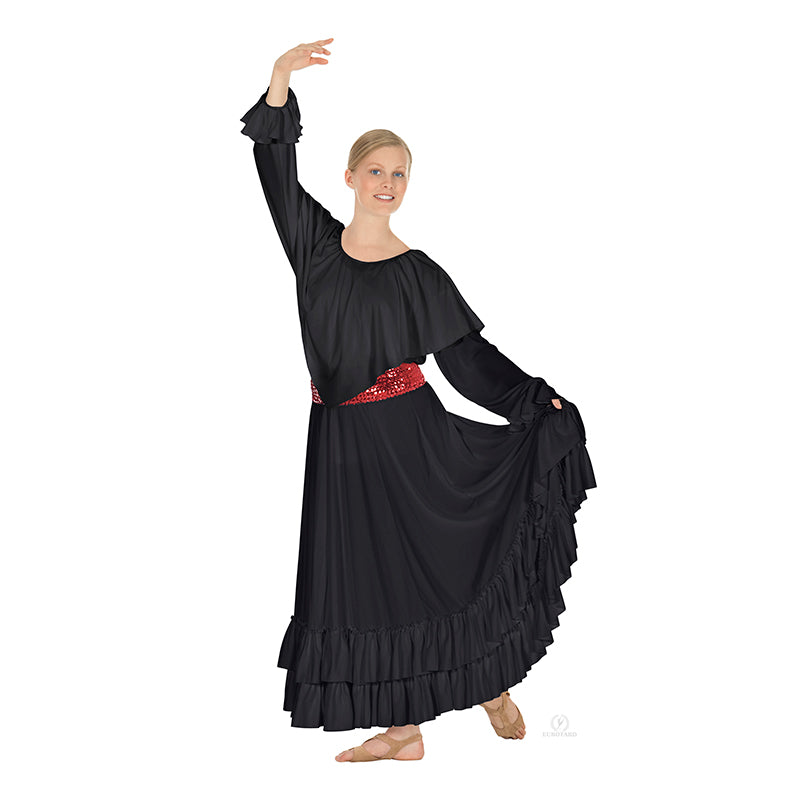 Eurotard Double Ruffle Skirt Adult S Black - DanceSupplies.com