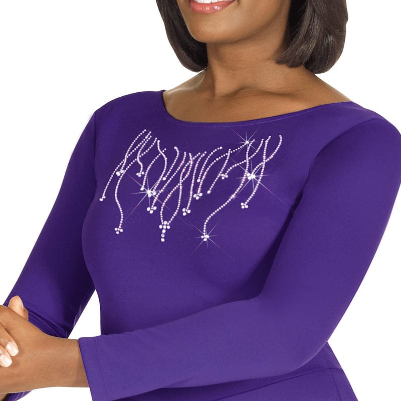 Eurotard Dress with Praise Rhinestone Applique - DanceSupplies.com