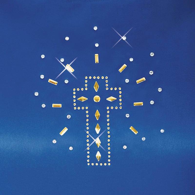 Eurotard Dress with Shining Gold Cross Applique - DanceSupplies.com