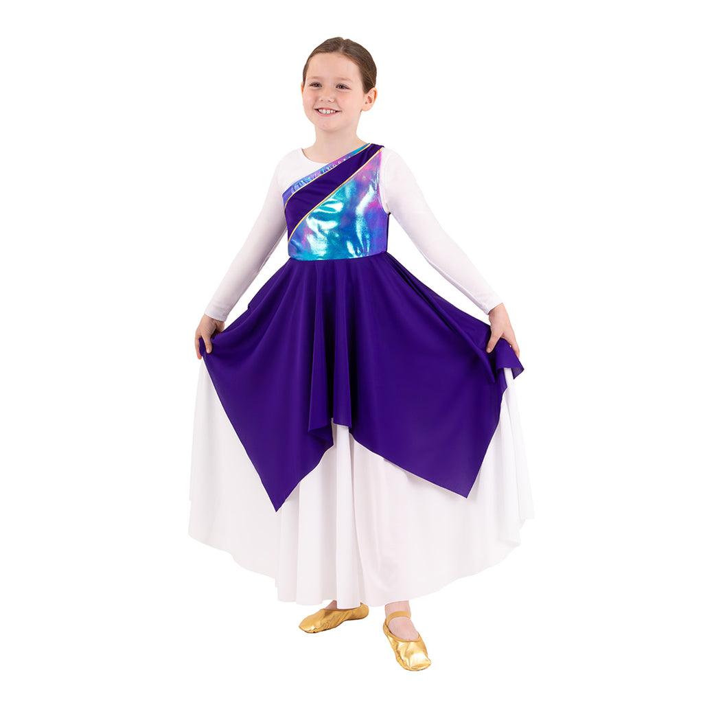 Eurotard Child Iridescent Asymmetrical Tunic Child S/M Purple - DanceSupplies.com