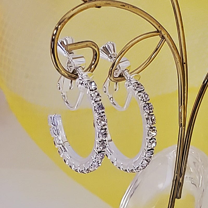 FH2 20mm Rhinestone Hoop Earrings Clip-On Crystal - DanceSupplies.com