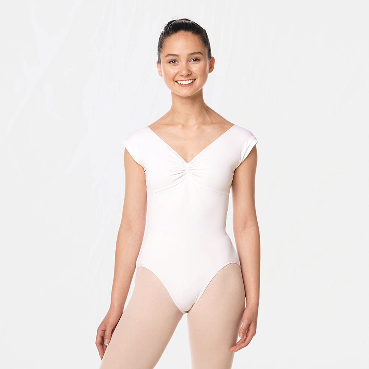 Gaynor Minden Cap Sleeve Leotard Adult P White - DanceSupplies.com