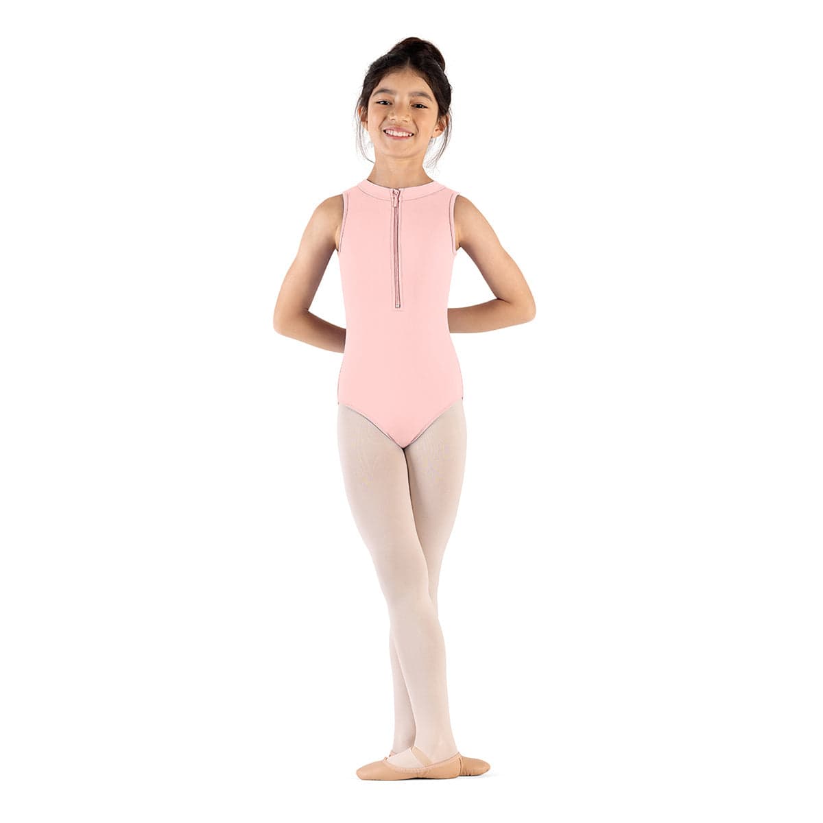 Mirella Girls Majesty Zip Front Leotard Child 4-6 Pink - DanceSupplies.com