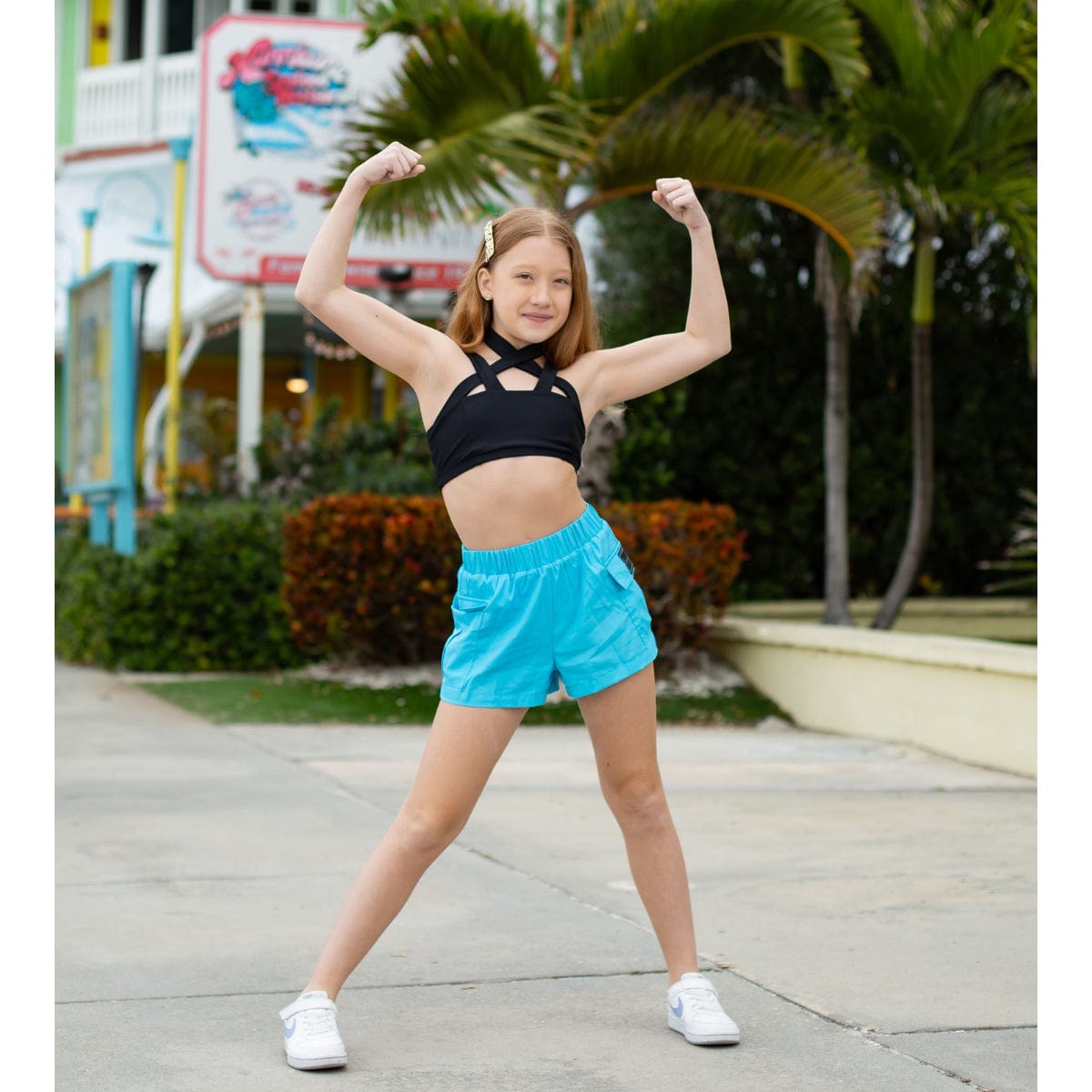 Oh La La Run With It Cargo Shorts Child I Neon Blue - DanceSupplies.com