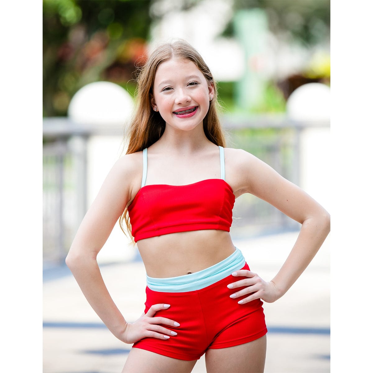 Oh La La Aerial Top Child M Scarlet/Turquoise - DanceSupplies.com