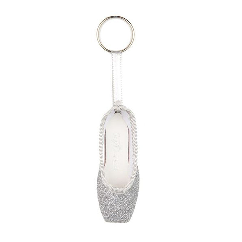 So Danca Glitter Mini Pointe Shoe Keychain Silver  - DanceSupplies.com