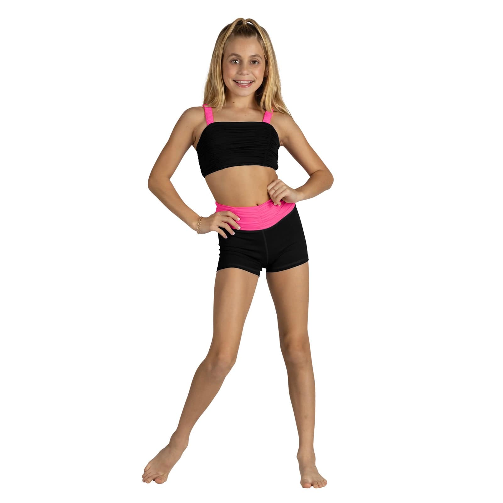 XO Dance Sassy Scrunch Shorts Child 4-6 Hot Pink/Black - DanceSupplies.com