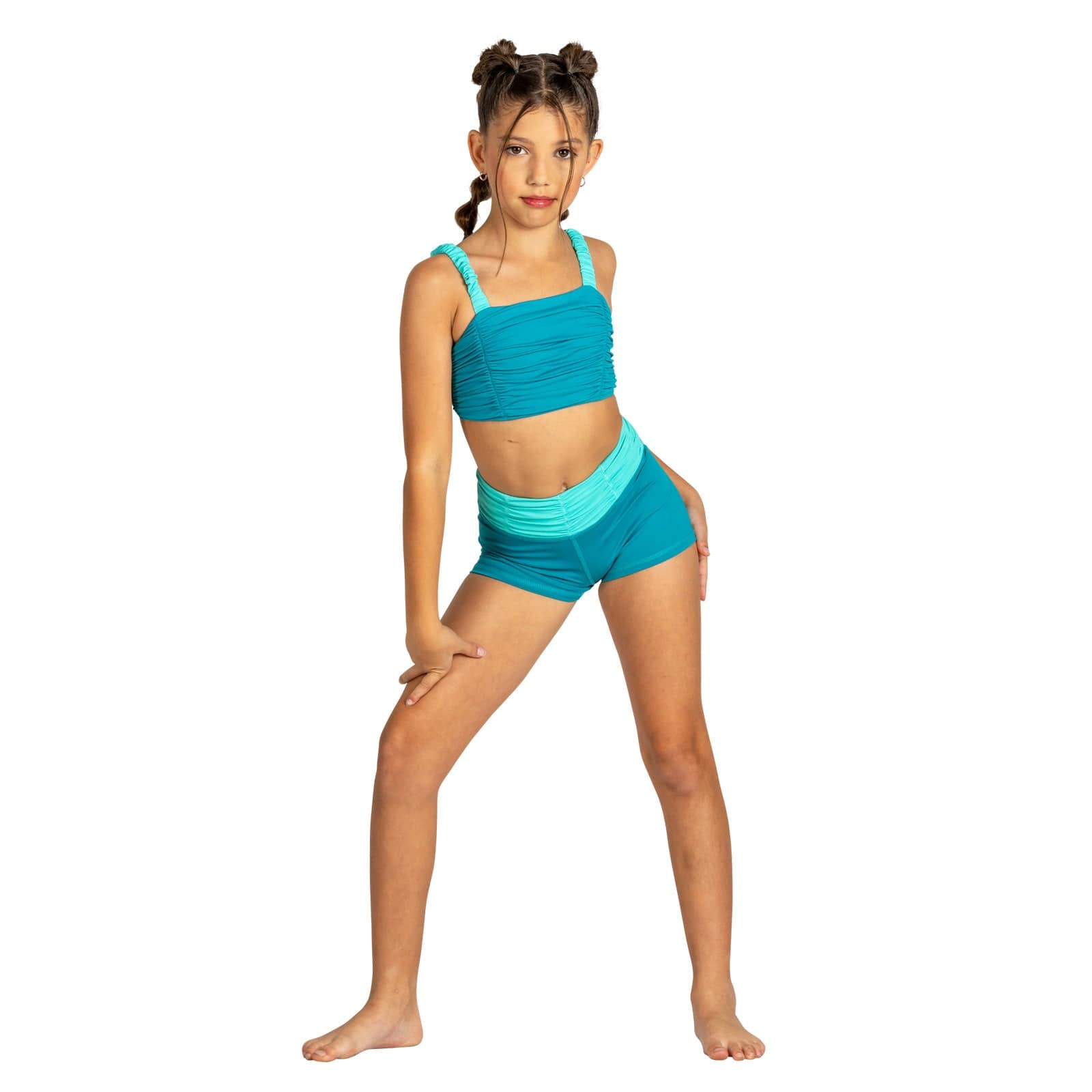 XO Dance Sassy Scrunch Top Child 4-6 Teal Delight - DanceSupplies.com
