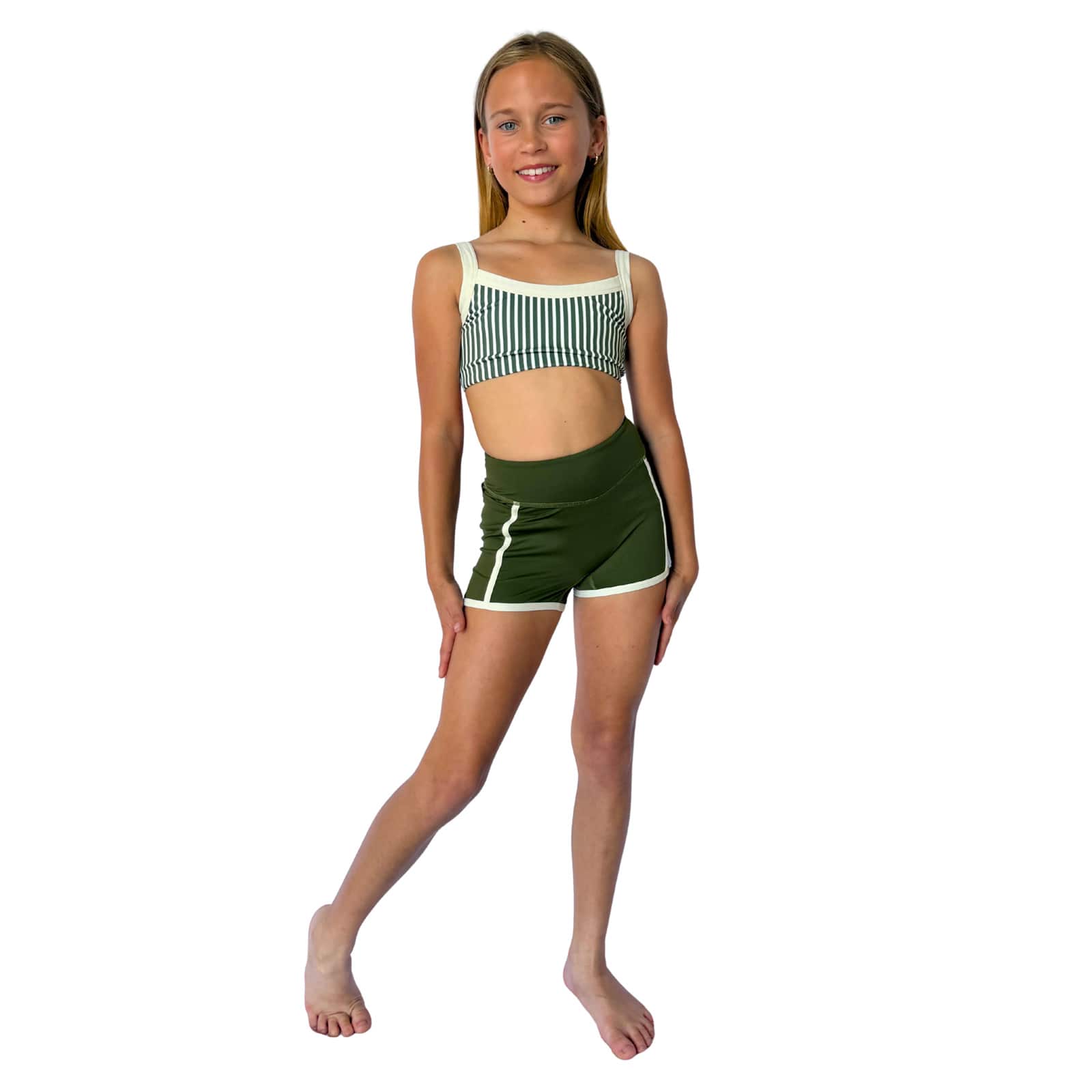 XO Dance Pinstripe Top Olive Green Child 4-6 - DanceSupplies.com