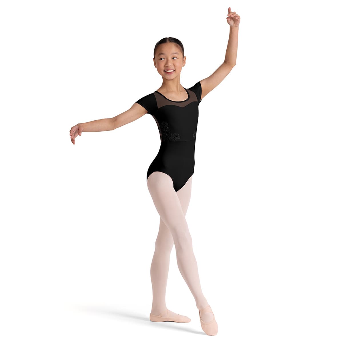 Bloch Girls Mei Floral Leotard Child 8-10 Black - DanceSupplies.com