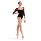 Bloch Ladies Arabesque 3/4 Sleeve Leotard Adult P Black - DanceSupplies.com