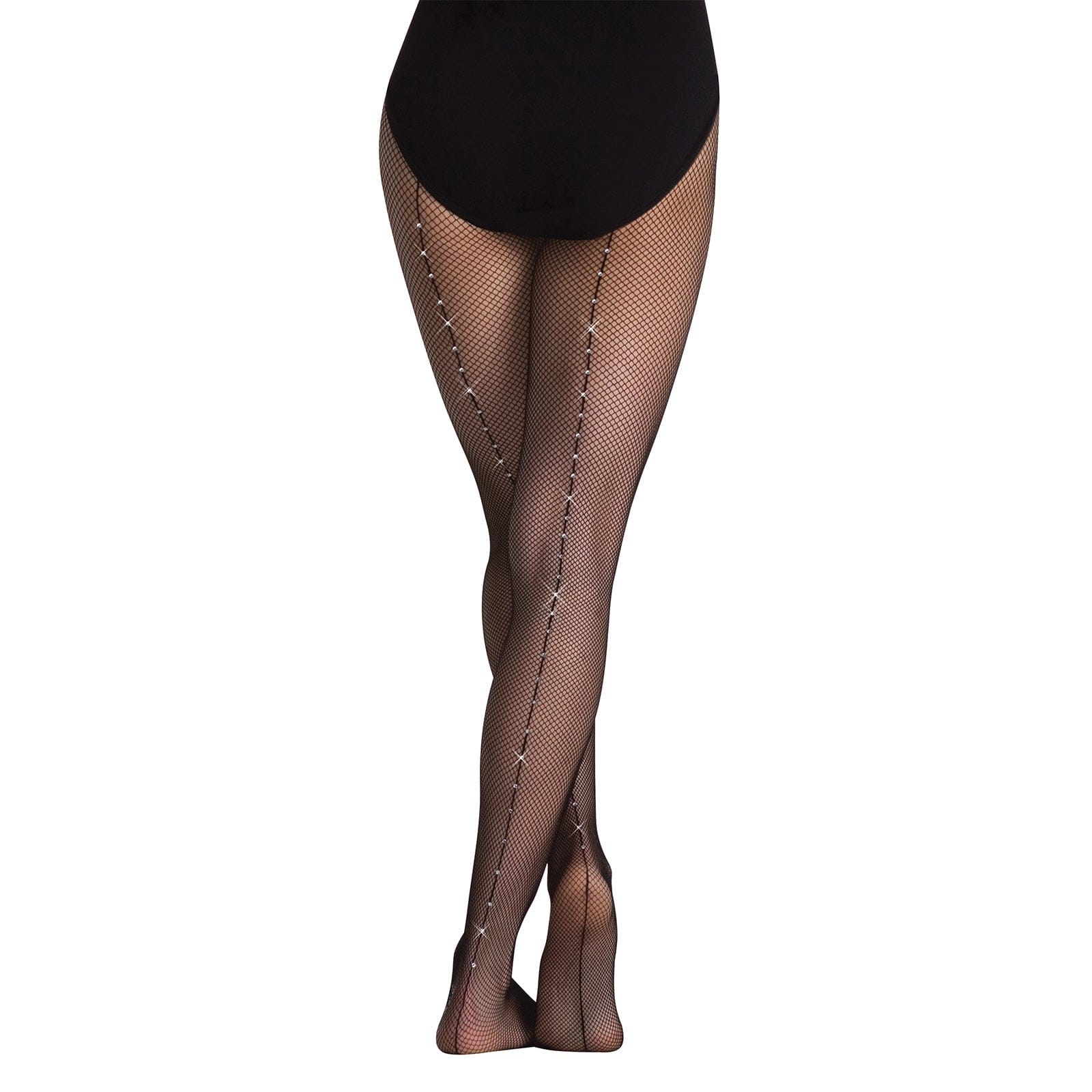 Body Wrappers Child Back Seam Fishnet Rhinestone Tights Black  - DanceSupplies.com