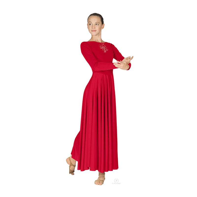 Eurotard Dress with Shining Gold Cross Applique | DanceSupplies.com Child S / Red Eurotard Dress with Shining Gold Cross Applique | DanceSupplies.com Child S / Red