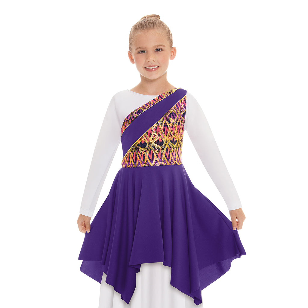 Eurotard Child Joyful Praise Asymmetrical Tunic Child S/M Purple - DanceSupplies.com