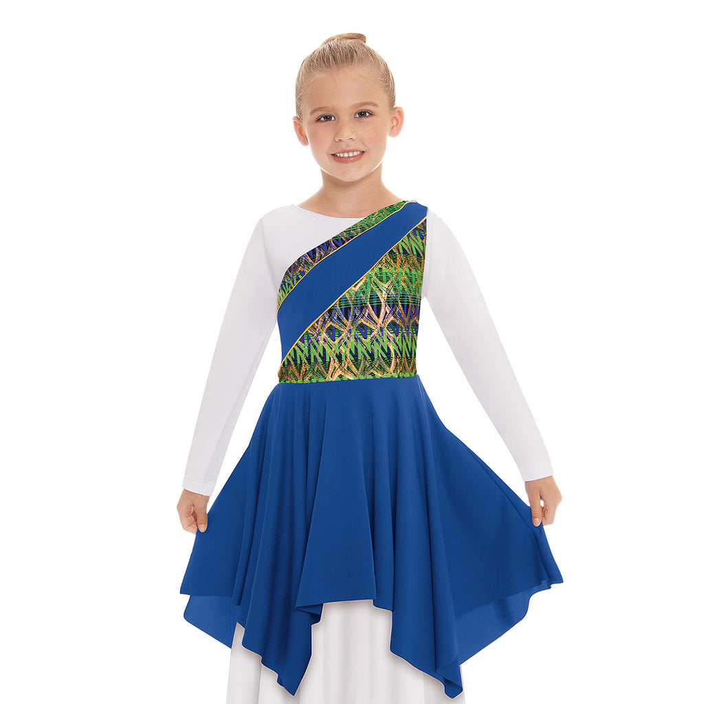 Eurotard Child Joyful Praise Asymmetrical Tunic Child S/M Royal - DanceSupplies.com