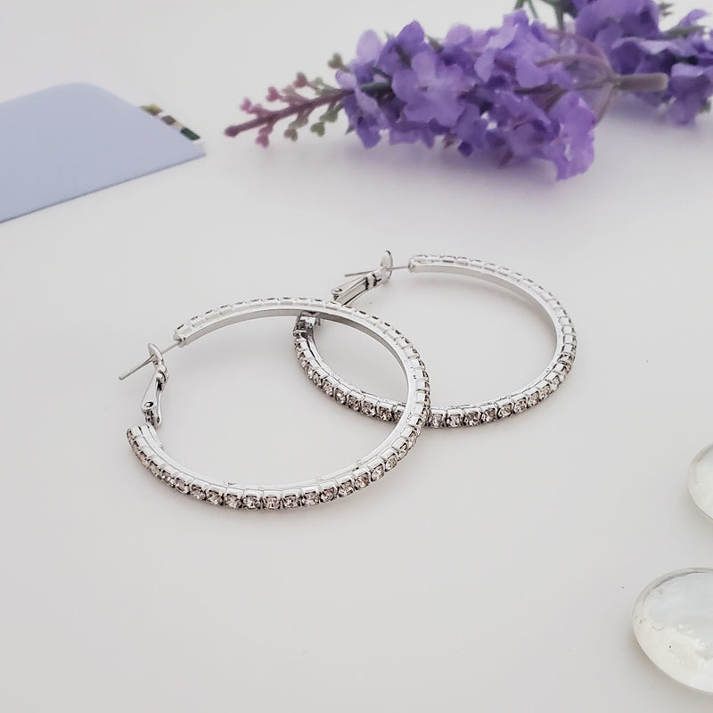 FH2 40mm Rhinestone Hoop Earrings Pierced Aurora Borealis - DanceSupplies.com