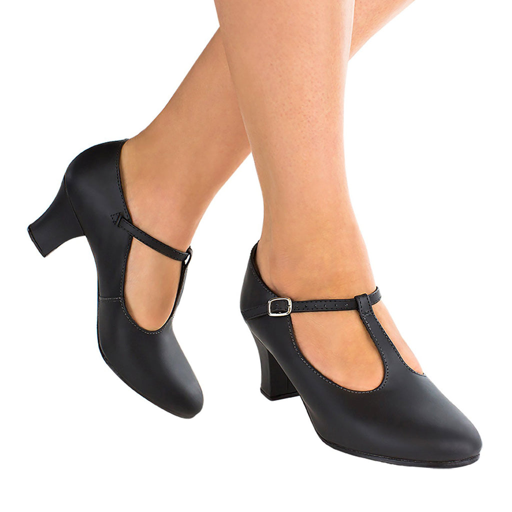 So Danca Chrissie 2" Heel T-Strap Character Shoes Adult 6 Medium Black- DanceSupplies.com