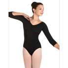 Suffolk 25th Anniversary Adult Pinch Front 3/4 Sleeve Leotard Adult P Black - DanceSupplies.com