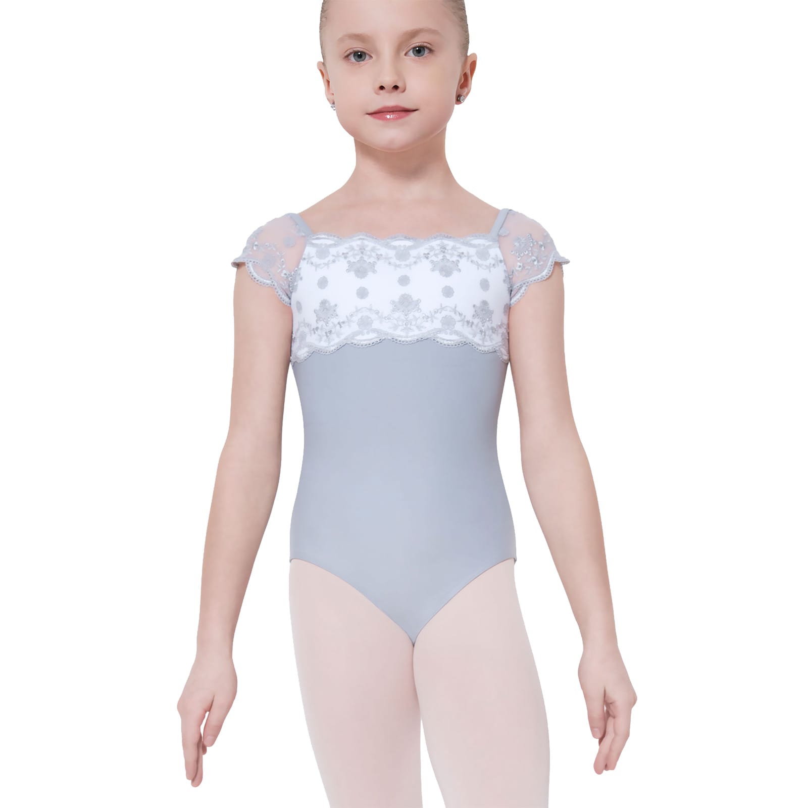 Wear Moi Child Narcisse Leotard Child 8-10 Grey/White - DanceSupplies.com