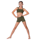 XO Dance Sassy Scrunch Shorts Child 8-10 Olive - DanceSupplies.com